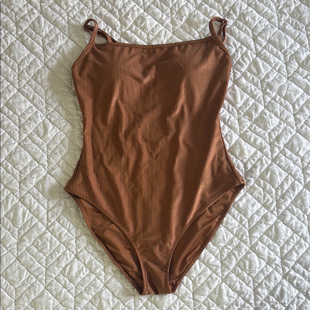Aerie Shine Rib Scoop Full Coverage One Piece Swimsuit